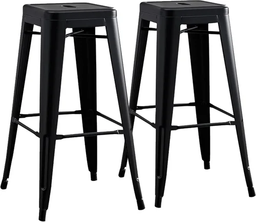 Miniatura 20 de AC Pacific Juego de 2 taburetes de metal de 24 pulgadas, estilo rústico campestre con respaldo bajo, construcción ligera y resistente, fácil NEGRO