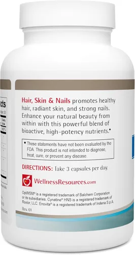 Miniatura 2 de Wellness Resources Cabello, piel y uñas con biotina, queratina HNS de cinatina, OptiMSM, extracto de semilla de bambú y uva, suplemento para uñas