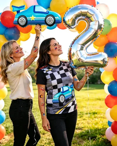 Miniatura 4 de 216 tatuajes temporales rápidos para decoraciones de fiestas temáticas de autos de carreras, 2 calcomanías rápidas y 2 de estilo curioso, tatuajes