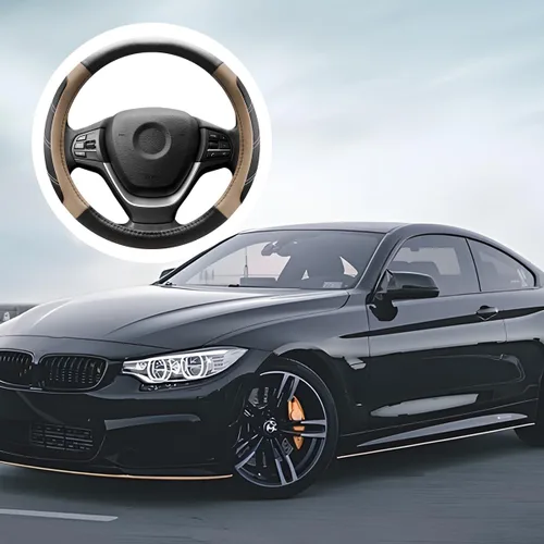Miniatura 6 de Zpana Funda para volante de automóvil, de piel de fibra de carbono de 15 pulgadas, protector antideslizante para volante con forro, accesorios