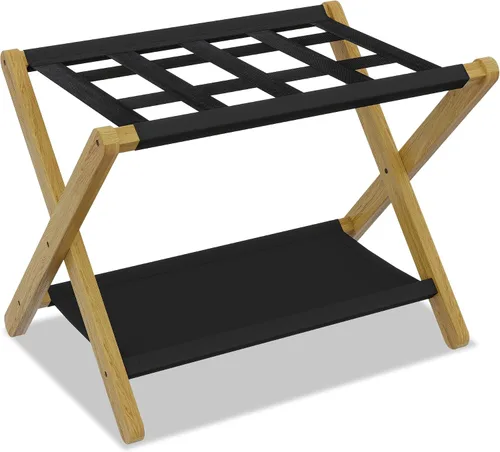 Miniatura 25 de Heybly Portaequipajes, soporte plegable para maleta con estante de almacenamiento, soporte de equipaje con 5 correas de nailon para habitación