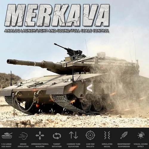 Miniatura 2 de BESTYMXY Tanque RC HengLong IDF MERKAVA MKIV, tanque de batalla principal Merkava 1:16 modelo MK4, vehículos de control remoto de 2.4 GHz con sonido