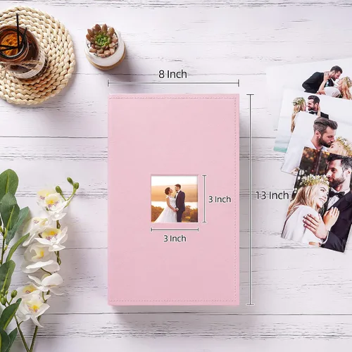 Miniatura 2 de potricher Álbum de fotos pequeño de 4 x 6 pulgadas, 300 fotos, cubierta de cuero, libro de fotos con 300 bolsillos horizontales para familia, boda