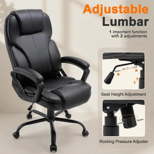 Miniatura 5 de Shintenchi Silla de oficina ejecutiva de respaldo alto, silla ergonómica de escritorio de PU para computadora con inclinación de 3 niveles