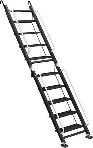 Cama alta de metal que ahorra espacio con escalera montada en la pared, escalera de doble escalón, pies y reposabrazos antideslizantes, perfecta