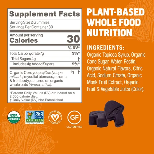 Miniatura 5 de OM MUSHROOM SUPERFOOD Cordyceps - Gomitas de hongos orgánicos cultivados en Estados Unidos - Apoya la resistencia, la energía y la recuperación