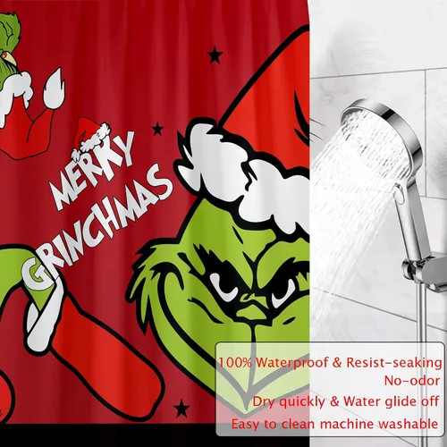 Miniatura 4 de Cortina de Ducha de Baño Feliz Navidad Navideña Impermeable Removible Cortina de Ducha de Baño con Ganchos Divertida Decoración de Bañera de Granja