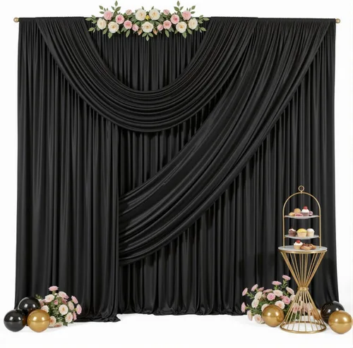 Paneles de cortinas de fondo negras de 10 pies x 10 pies para fiestas, fiestas de cumpleaños, sin arrugas, cortinas de telón de fondo de tela para