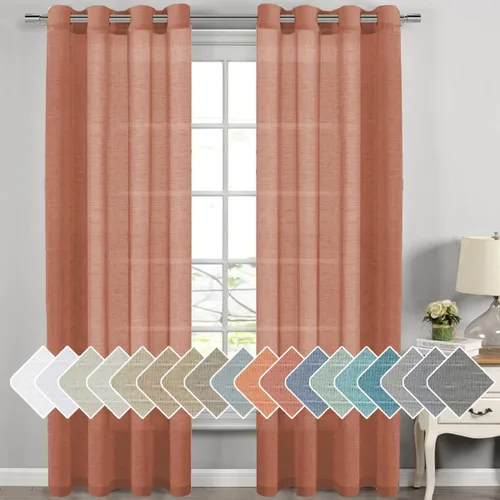 Miniatura 67 de H.VERSAILTEX Cortinas de 96 pulgadas de largo, cortinas de lino/cortinas transparentes de mezcla de lino natural/paneles/cortinas para sala
