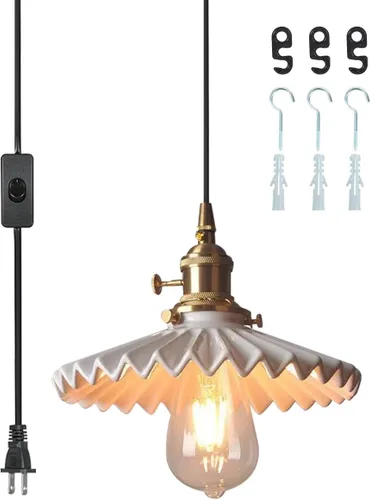 Miniatura 19 de Lámpara colgante de cerámica negra para isla de cocina, pantalla festoneada de cerámica, estilo granja, vintage, luces colgantes de techo