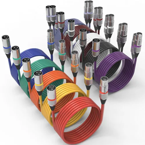 Miniatura 8 de Cable XLR de 10 colores, multicolor XLR macho a hembra, cables de audio de 6 pies, paquete de 10 cables de micrófono XLR equilibrados de 3 pines
