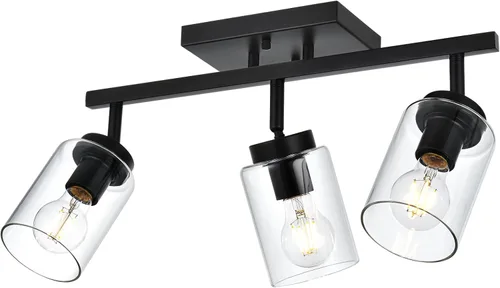 3 apliques de pared negros de luz para tocador de baño con pantalla de vidrio transparente, lámpara clásica con cabezal de luz giratoria, lámpara de