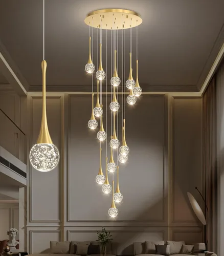 Miniatura 21 de 16 Luces Moderna Lámpara de Techo de Cristal Glam para Techo Alto, Lámpara Colgante LED Regulable para Escalera, Vestíbulo, Entrada, Sala de Estar