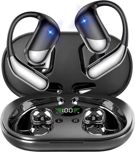 Miniatura 10 de Auriculares abiertos, clip para colocar sobre las orejas, auriculares inalámbricos, conducción ósea, micrófono integrado, pantalla LED Bluetooth