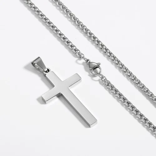 Miniatura 4 de RS Collar de cruz para hombres, niños y mujeres, de 16 a 24 pulgadas, cadena colgante de cruz de acero inoxidable, regalo religioso, Acero
