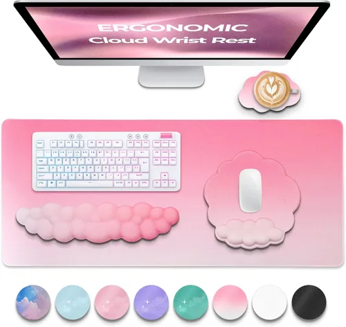 Miniatura 9 de Juego de reposamuñecas Cloud de alta calidad para teclado y mouse pad – Accesorios de escritorio ergonómicos de espuma viscoelástica con soporte