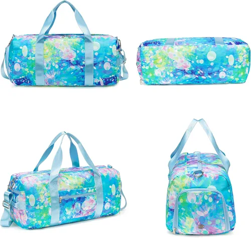 Miniatura 8 de BLUBOON Bolsa de lona para niñas y niños, bonita bolsa de gimnasio con compartimento para zapatos y separación húmeda, impermeable, bolsa de viaje