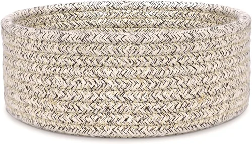 ABenkle Cesta tejida pequeña, cesta de almacenamiento vacía pequeña y poco profunda, mini cestas de cuerda de algodón, cesta decorativa redonda,