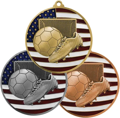 Miniatura 2 de Decade Awards Medalla patriótica grabada de fútbol, medallón de fútbol de 2.75 pulgadas de ancho con estrellas y rayas, bandera estadounidense
