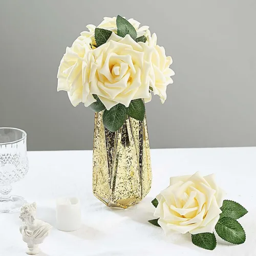 Miniatura 13 de Efavormart - 24 rosas de espuma artificial de 5 pulgadas con tallo y hojas para bodas, fiestas, hogar, eventos, boda, aniversario, fiesta, color oro