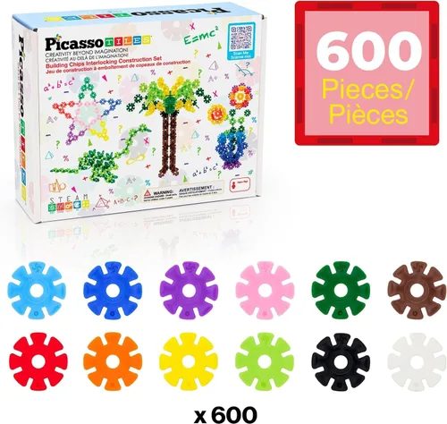 Miniatura 3 de PicassoTiles Juego de 600 fichas de construcción entrelazadas con bloques de disco creativos, juguetes de aprendizaje STEM para educación temprana