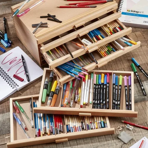 Miniatura 2 de KINGART Caja de almacenamiento de madera con 6 cajones para artistas, 15-3/4 pulgadas de ancho x 10 pulgadas de profundidad x 6-1/2 pulgadas