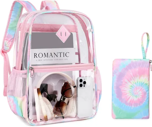 Miniatura 14 de MUSEVOS Mochila transparente, resistente bolsa de libros transparente para trabajo, seguridad, conciertos, universidad, PVC transparente aprobado