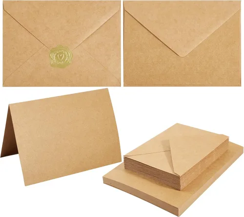 Miniatura 10 de Paquete de 50 sobres A6 color crema con tarjetas de cartulina gruesa plegada de 4 x 6 pulgadas y calcomanías doradas para tarjetas de felicitación
