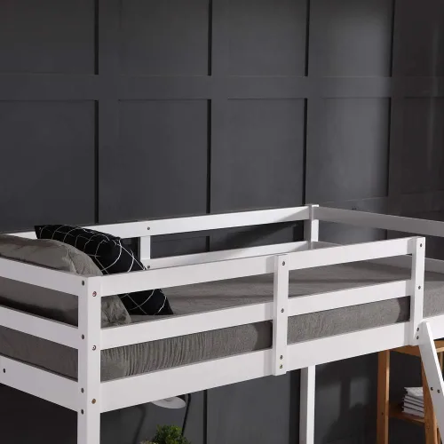 Miniatura 5 de JOYMOR Base de cama alta de madera tamaño individual para niños, jóvenes, adolescentes, adultos, cama individual, no necesita somier, color blanco