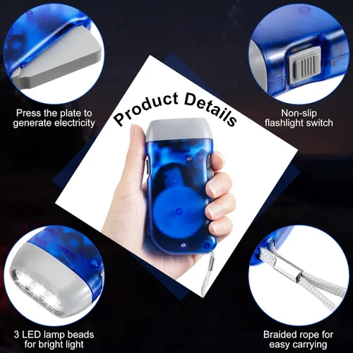 Miniatura 3 de Treela 36 Linternas de Manivela Manual Artículos a Granel para Navidad Linterna de Compresión Sin Batería Requerida Antorcha de 3 Modos de Carga azul