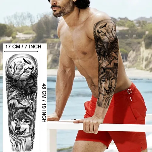 Miniatura 3 de Manga de Tatuajes Temporales de Animales, 8 Hojas de Tatuajes Temporales Grandes, Manga Completa de Tatuajes Temporales para Mujeres, Tatuajes