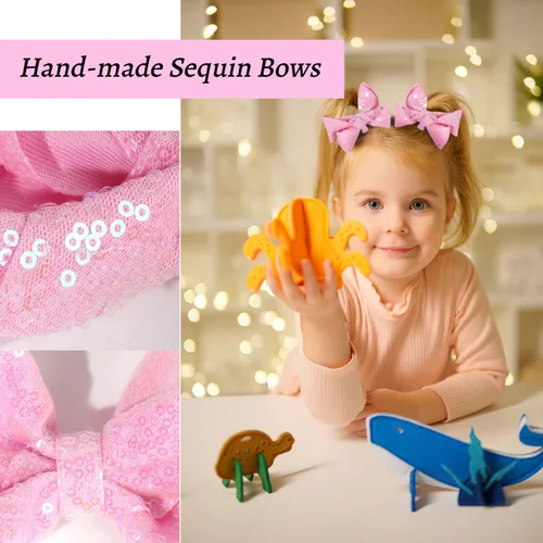 Miniatura 3 de Lazos para el cabello de lentejuelas, 4 lazos con purpurina brillante con pinza para el pelo de cocodrilo para niñas pequeñas, niños y adolescentes