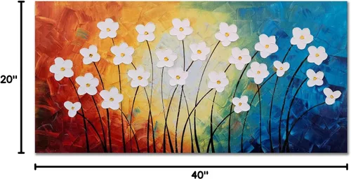 Miniatura 8 de Yihui Arts Pintura al óleo pintada a mano con flores texturizadas sobre lienzo, arte de pared floral blanco abstracto colorido para sala de estar