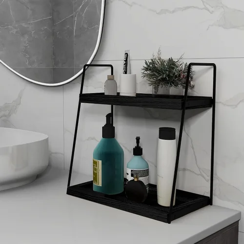 Miniatura 5 de Dorhors Organizador de encimera de baño de 2 niveles, organizador de tocador para encimera de baño, estante de madera para cocina (negro)