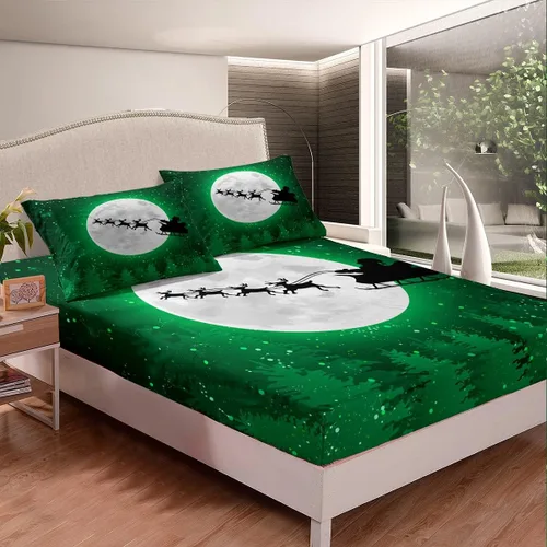 Miniatura 43 de Erosebridal Sábana bajera ajustable de Papá Noel con bolsillo profundo para niños, niñas y niños, juego de ropa de cama de Navidad para niños