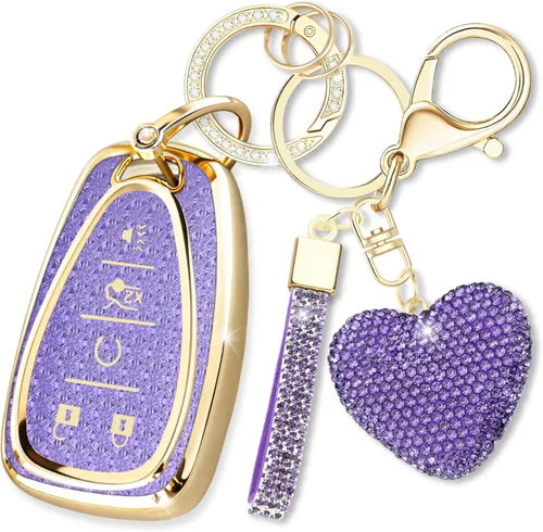 Miniatura 8 de Funda para llavero con llave de diamante en forma de corazón, funda para llave de coche compatible con Chevrolet Equinox Malibu Cruze Traverse