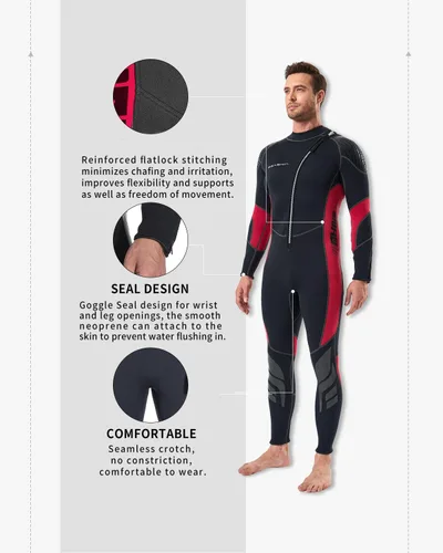 Miniatura 3 de Seaskin Trajes de neopreno para hombres y mujeres de 3 mm con cremallera frontal, traje de neopreno completo Hombres Negro+Rojo
