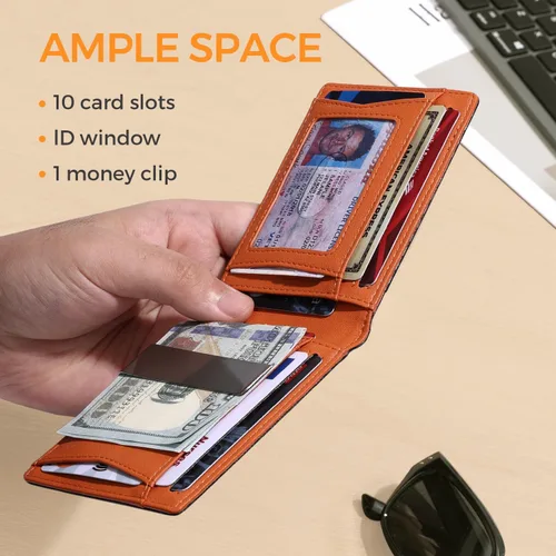 Miniatura 3 de RUNBOX - Carteras delgadas para hombre, cartera de piel con pinza para el dinero, cartera de bolsillo frontal con bloqueo RFID, tarjetero