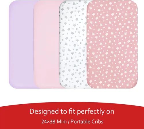 Miniatura 2 de Juego de 4 sábanas bajeras para cuna para niñas (38 x 24 pulgadas), compatibles con Dream on Me, Delta Porta Crib and Arms Reach ideal Cosleeper