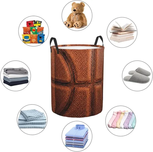Miniatura 9 de Cesta redonda de baloncesto para ropa sucia, cesta de almacenamiento con textura de bola, juguetes, organizador de ropa, para el hogar, baño