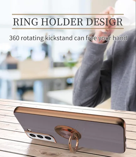 Miniatura 6 de Compatible para Samsung Galaxy S22 Funda con Soporte de Anillo Kickstand [con Magnético] TPU Suave Resistente a Golpes Electrochapado Funda Púrpura