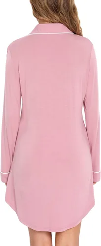 Miniatura 138 de Samring Camisón de pijama para mujer, manga corta/larga, con botones, camisón para dormir, camisón para novio, talla XXL