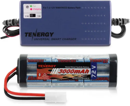 Tenergy Paquete de baterías RC de 7.2 V 3000 mAh de alta capacidad NiMH de 6 celdas con conector Tamiya estándar + cargador de batería universal de