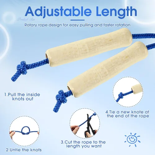 Miniatura 4 de Cuerdas de salto de 8.53 pies para niños y adultos, cuerda de saltar ajustable de algodón con mango de madera para multijugador, cuerda de saltar