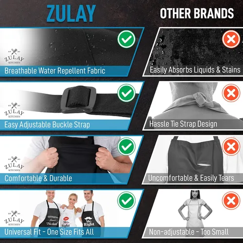 Miniatura 8 de Zulay - Paquete de 2 delantales divertidos para hombres y mujeres, delantales de cocina con correa ajustable para el cuello y 2 bolsillos grandes