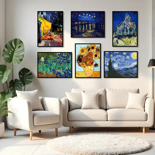 Miniatura 5 de VeGuude Pintura por números para adultos y niños principiantes, paquete de 6 kits de pintura por números de «La noche estrellada» de Van Gogh