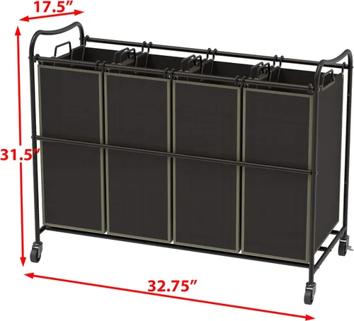 Miniatura 5 de Simple Houseware - Carrito rodante clasificador de ropa sucia con 4 bolsas, color marrón