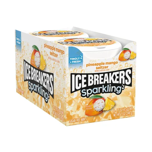Miniatura 2 de ICE BREAKERS Sparkling Pineapple Mango Seltzer Latas de mentas sin azúcar, 1.5 oz (8 unidades)