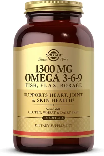 Solgar 1300 mg Omega 3-6-9, 120 cápsulas blandas - Suplemento de aceite de pescado - Apoyo para la salud de las articulaciones y la piel - Incluye