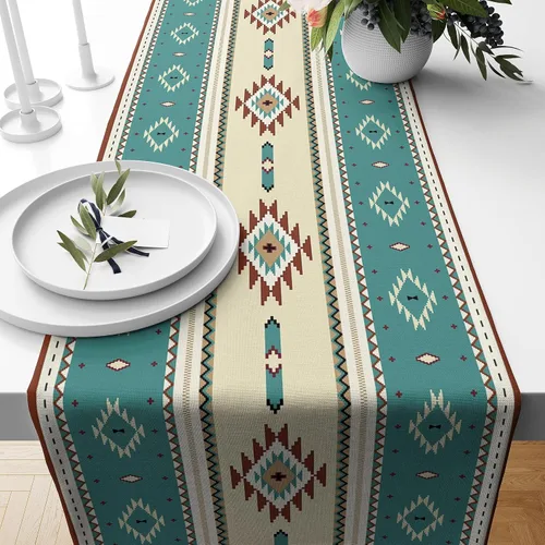 Miniatura 10 de Camino de mesa étnico del suroeste, navajo tribal nativo americano, bohemio, patrón geométrico azteca, camino de mesa para cocina, mesa de comedor